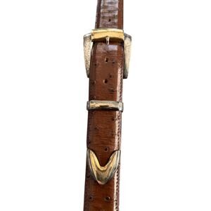 Loveless Custom Ostrich Brown Leather Belt Size 48 Bandera Sterling Belt Buckle